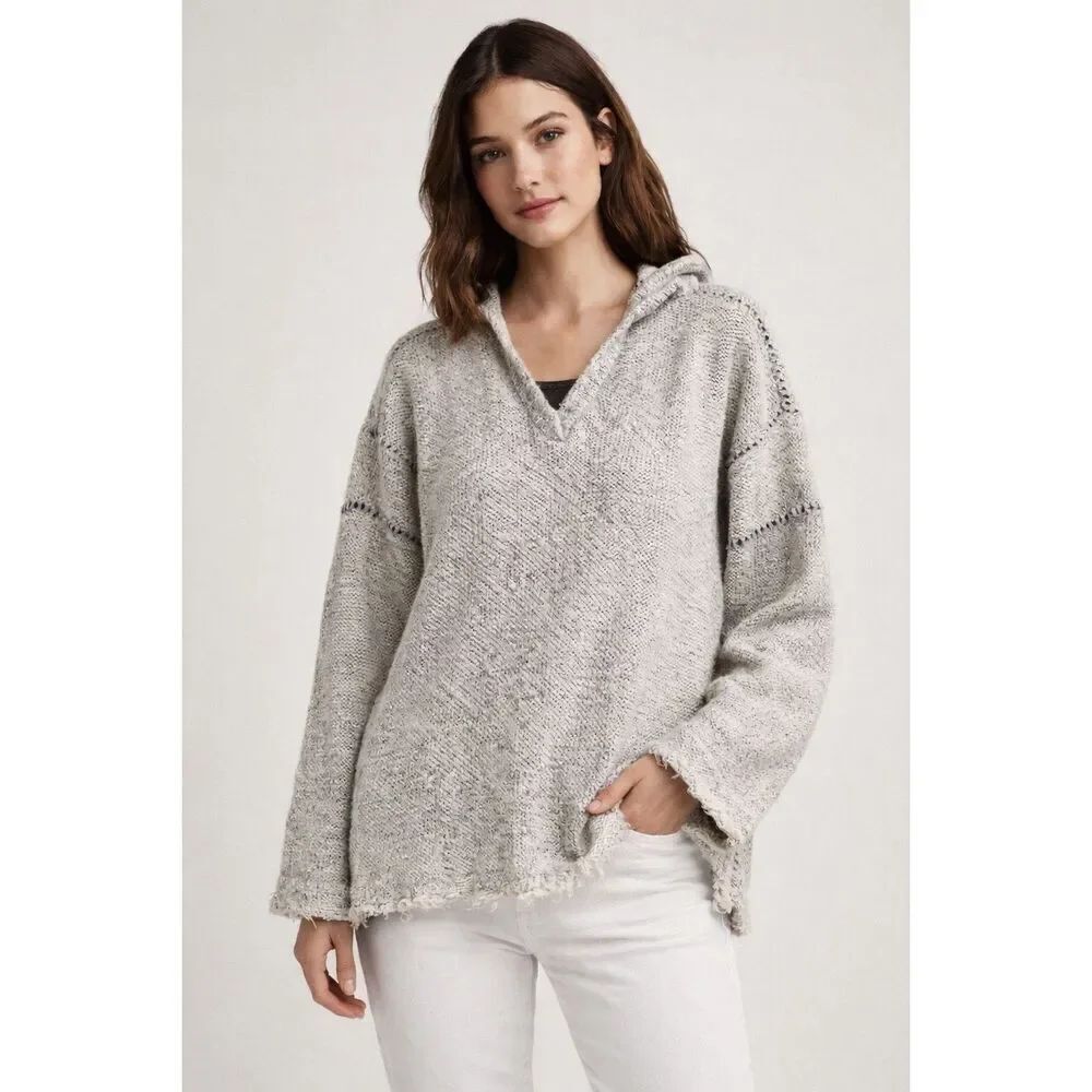 Free People Gray Hooded Knit Sweater Textured Boho Pullover